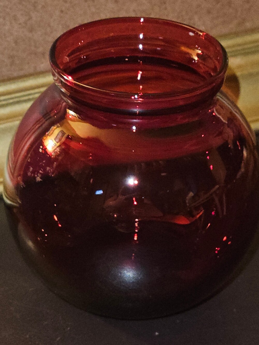 Vtg Anchor Hocking Anchorglass Royal Ruby Ref 4" Round Ivy Ball Vase